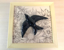 Carregar imagem no visualizador da galeria, Quadro Azulejo Andorinha,  Floral Filetado - 24x24cm