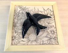 Carregar imagem no visualizador da galeria, Quadro Azulejo Andorinha,  Floral Filetado - 24x24cm