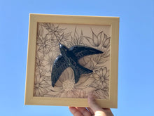 Carregar imagem no visualizador da galeria, Quadro Azulejo Andorinha,  Floral Filetado - 24x24cm