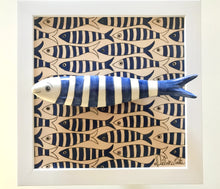Carregar imagem no visualizador da galeria, Quadro Azulejo Sardinha, Listrado/ Azul- 24x24cm