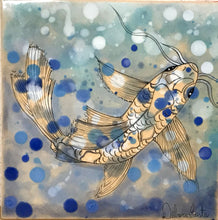 Carregar imagem no visualizador da galeria, Azulejo de carpa pintado á mão 20x20cm