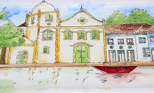 Carregar imagem no visualizador da galeria, Pintura em cerâmica Aquarela Igreja de Santa Rita em Paraty - Brasil -  36,5 x 15,5 cm