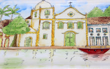 Carregar imagem no visualizador da galeria, Pintura em cerâmica Aquarela Igreja de Santa Rita em Paraty - Brasil -  36,5 x 15,5 cm