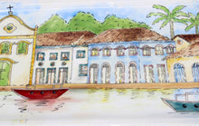 Carregar imagem no visualizador da galeria, Pintura em cerâmica Aquarela Igreja de Santa Rita em Paraty - Brasil -  36,5 x 15,5 cm