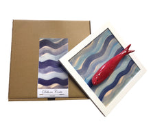 Carregar imagem no visualizador da galeria, Quadro Azulejo Sardinha, ondas do Mar/ Azul e Vermelho - 24x24cm