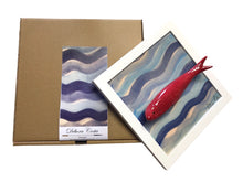 Carregar imagem no visualizador da galeria, Quadro Azulejo Sardinha, ondas do Mar/ Azul e Vermelho - 24x24cm