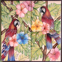 Carregar imagem no visualizador da galeria, Quadro de Araras, Painél de azulejo, decoração, 40x40 cm