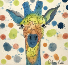 Carregar imagem no visualizador da galeria, Azulejo 20cm, pintado à mão, Girafa Pop, colorido, quadro decorativo, para penduarar, art, cerâmica, art decorativa
