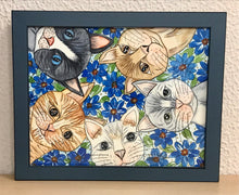 Carregar imagem no visualizador da galeria, Quadrinho pintado à mão em aguarela, com moldura, gato colorido, pequena moldura, arte decorativa, pintura em papel, pintura aquarela, pet
