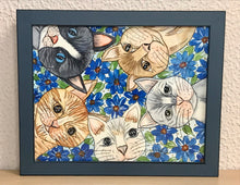 Carregar imagem no visualizador da galeria, Quadrinho pintado à mão em aguarela, com moldura, gato colorido, pequena moldura, arte decorativa, pintura em papel, pintura aquarela, pet
