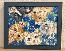 Carregar imagem no visualizador da galeria, Quadrinho pintado à mão em aguarela, com moldura, gato colorido, pequena moldura, arte decorativa, pintura em papel, pintura aquarela, pet
