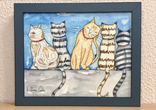 Carregar imagem no visualizador da galeria, Quadrinho pintado à mão em aguarela, com moldura, gato colorido, pequena moldura, arte decorativa, pintura em papel, pintura aquarela, pet
