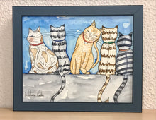 Carregar imagem no visualizador da galeria, Quadrinho pintado à mão em aguarela, com moldura, gato colorido, pequena moldura, arte decorativa, pintura em papel, pintura aquarela, pet
