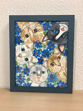 Carregar imagem no visualizador da galeria, Quadrinho pintado à mão em aguarela, com moldura, gato colorido, pequena moldura, arte decorativa, pintura em papel, pintura aquarela, pet
