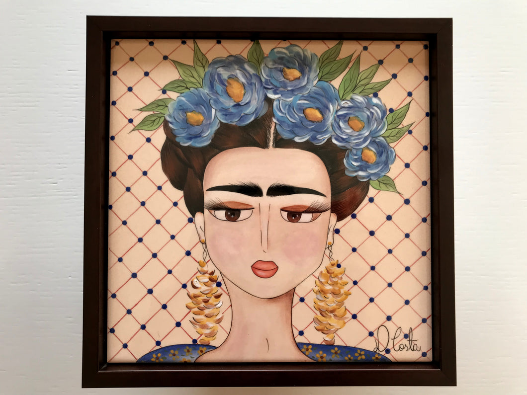 Quadro de Azulejo, Pintado à Mão, com Moldura, Pintura Original, Frida kahlo, Pop Art, Decoração, Arte para Pendura,