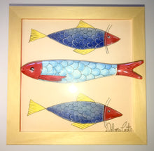 Carregar imagem no visualizador da galeria, Quadro Azulejo Sardinha, Trio de Sardilhas- 24x24cm
