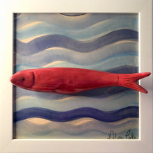 Carregar imagem no visualizador da galeria, Quadro Azulejo Sardinha, ondas do Mar/ Azul e Vermelho - 24x24cm
