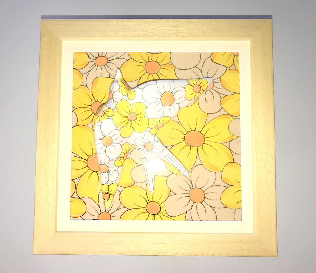 Quadro Azulejo Andorinha, Margaridas/Amarelas - 24x24cm