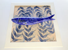 Carregar imagem no visualizador da galeria, Quadro Azulejo Sardinha, Folhagem Azul/Efeito - Respingo Amarelo - 24x24cm
