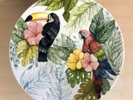 Prato Ceramica, Fauna e flora, Pintura da natureza, Pássaros tropicais e exoticos, Arara, Tucano,  Decoração, Casa, Grande