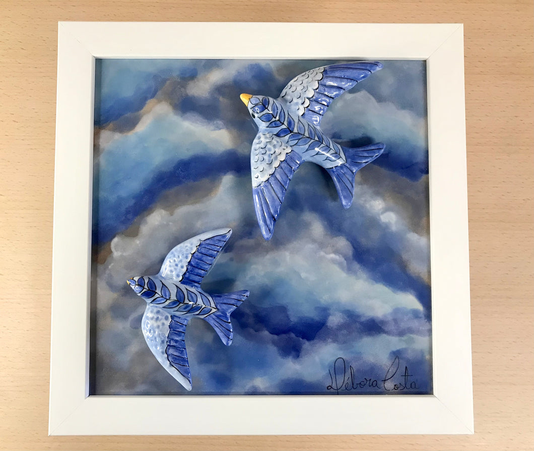 Quadro Azulejo e Andorinhas, Céu de andorinhas - 24x24cm