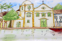 Carregar imagem no visualizador da galeria, Pintura em cerâmica Aquarela Igreja de Santa Rita em Paraty - Brasil -  36,5 x 15,5 cm
